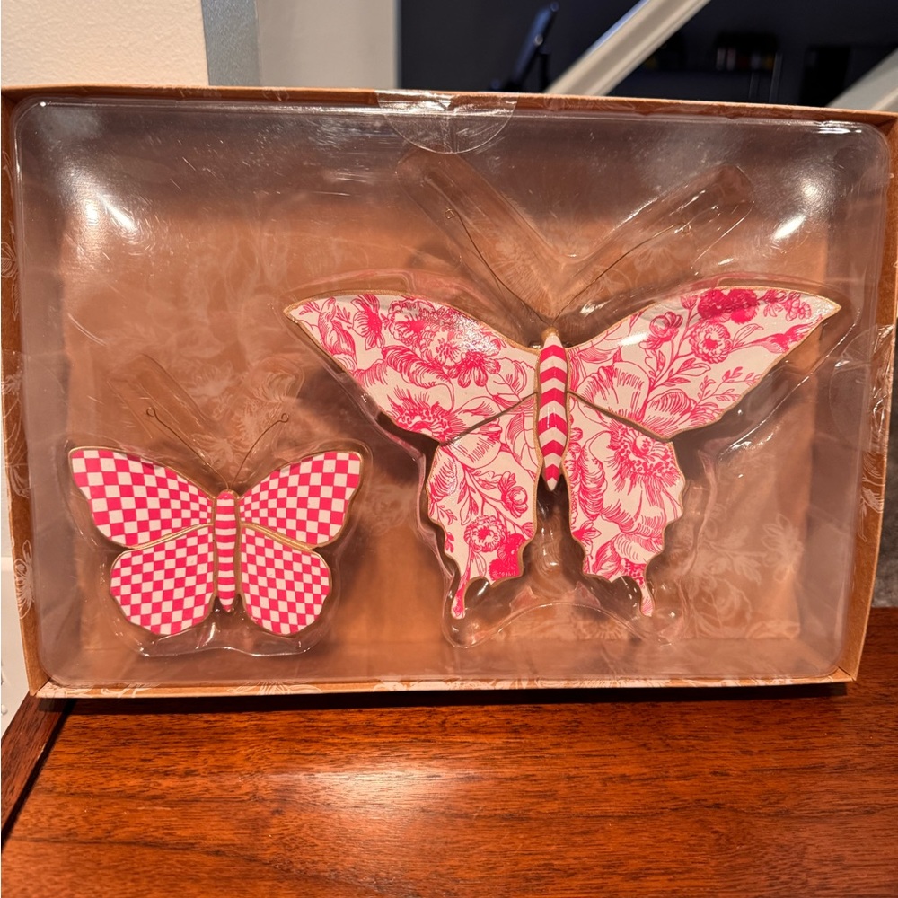 Mackenzie Childs pink butterfly duo